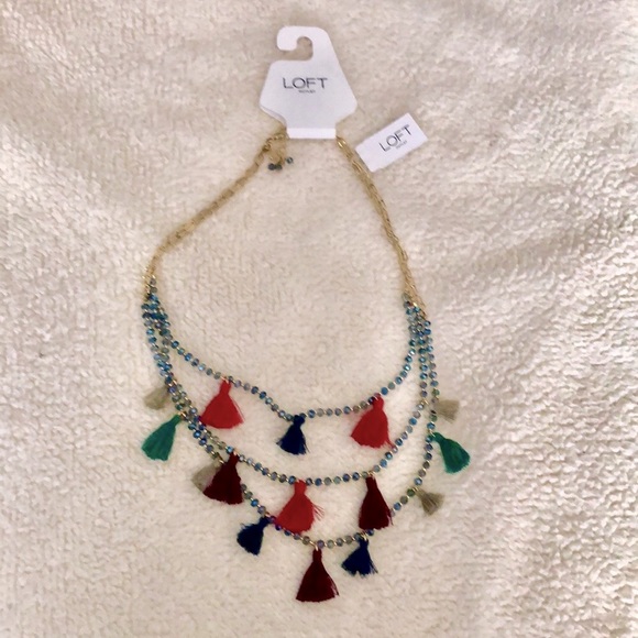 NWT Loft necklace 3 layer turquoise beads multi-color tassel necklace - Picture 2 of 2